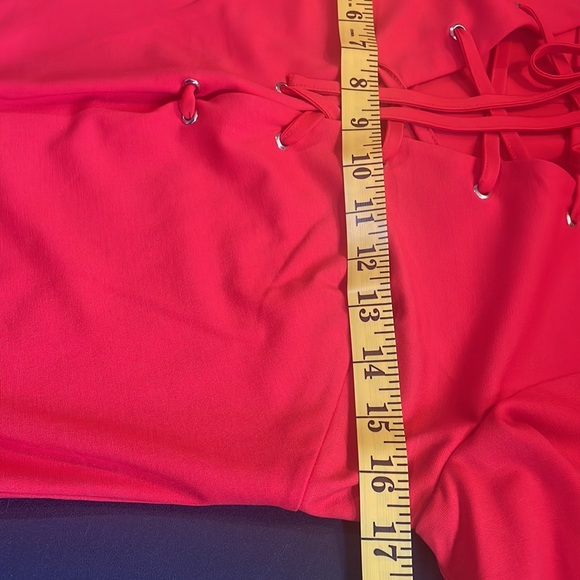 Bebe Red Criss Cross Body Suit, V Neck, Size Large - Picture 6 of 11